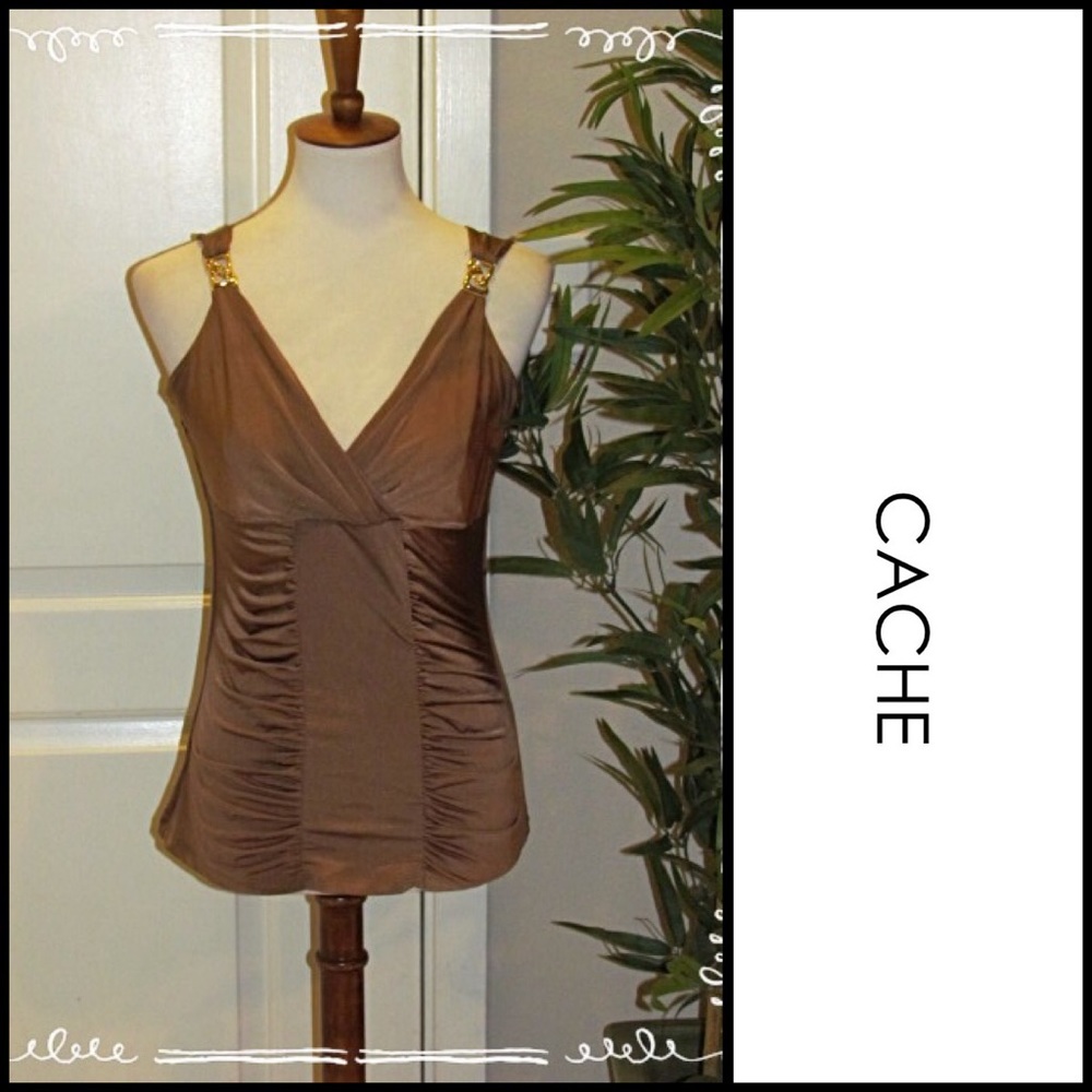 👚Cache Ruched V-Neck Top w/Embellished  #134